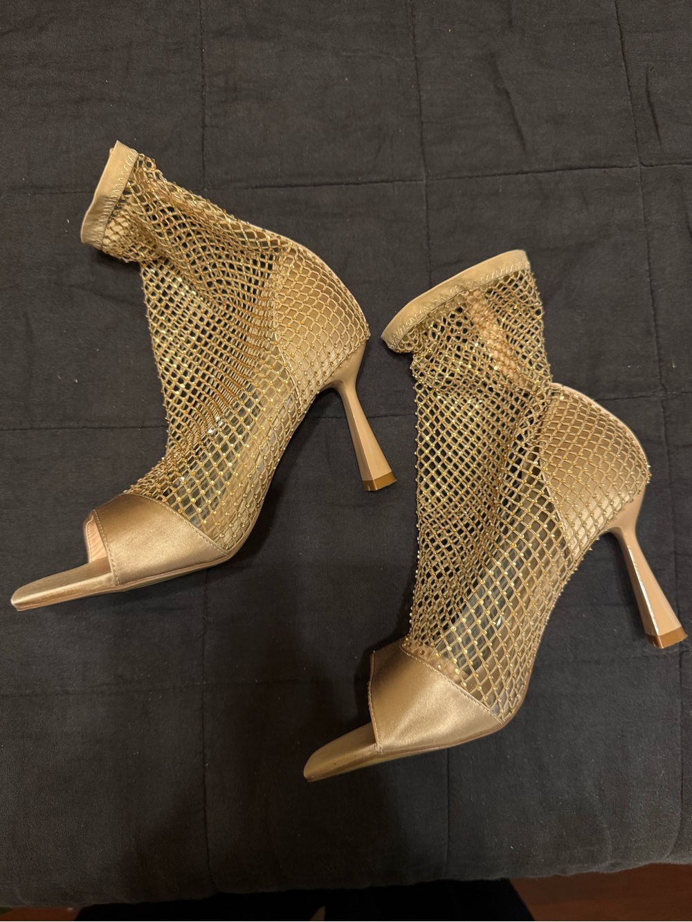 Gold Mesh Peep-Toe Stiletto Booties - Women